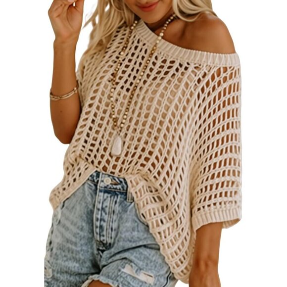 Dresses & Skirts - Womens Summer Crochet Coverup Knit Top Short Sleeve Beachwear Casual Lightweight